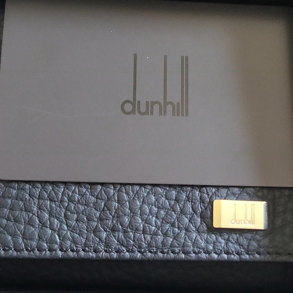 Mens Dunhill Black Leather Cowhide Coin  Wallet 2 Slots Credit Card Boxed